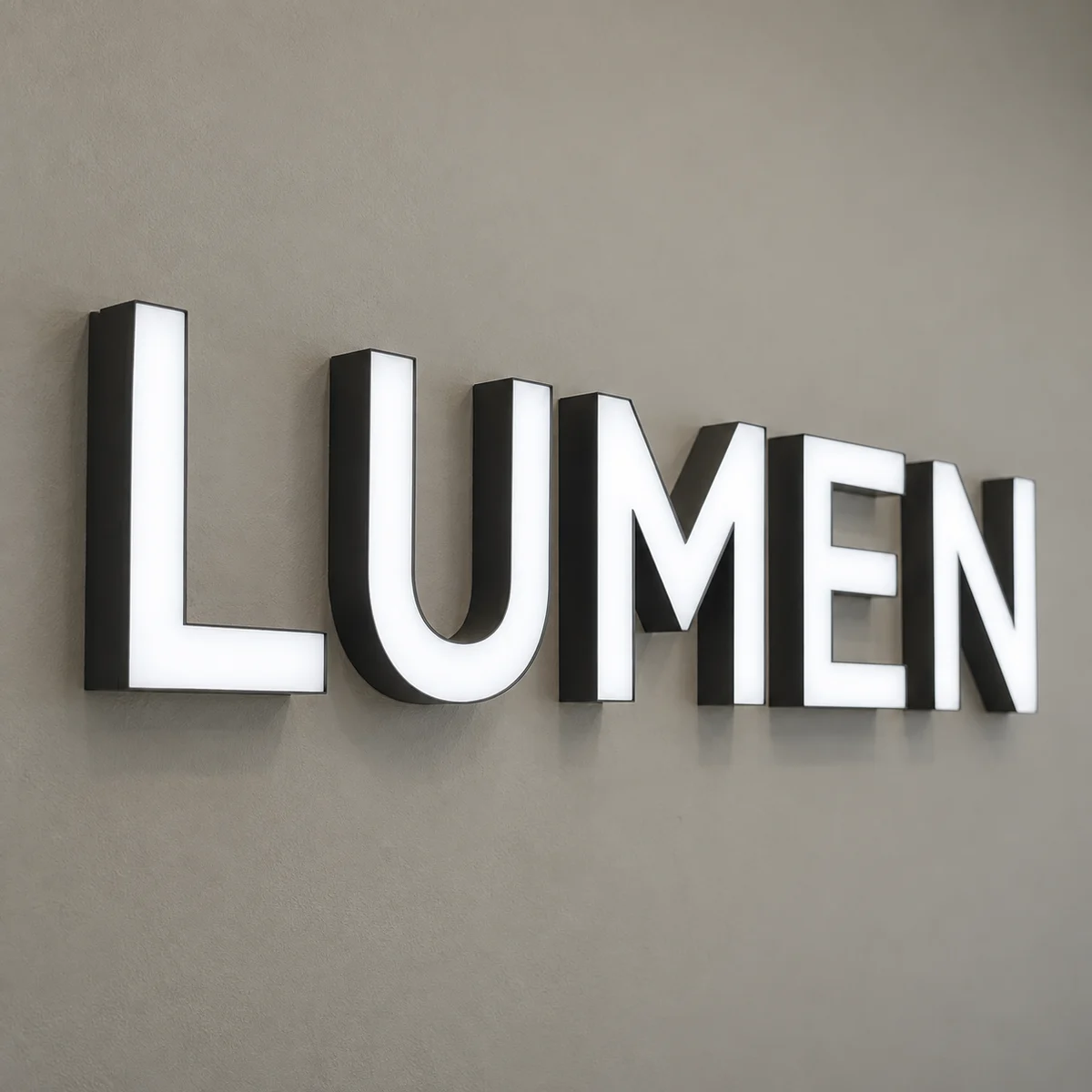 Muestra conceptual: Letras LED · frente acrílico translúcido iluminado
